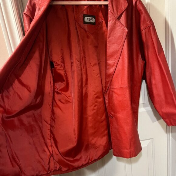 Toffs Vintage Red Genuine Leather Blazer Jacket Retro Holiday Women's Medium - Picture 7 of 9